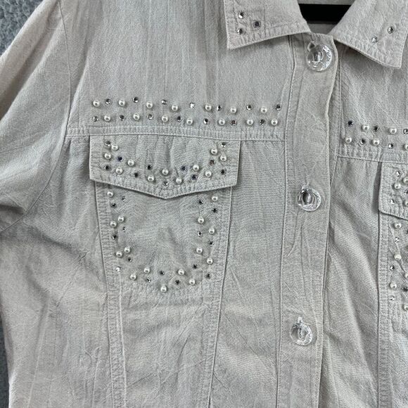 Vintage St Germain Paris Womens Shirt Size Large Rhinestone Embellished Shacket - Picture 6 of 12